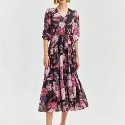 Cover Story Wine Floral Fit & Flare Dress-image-20