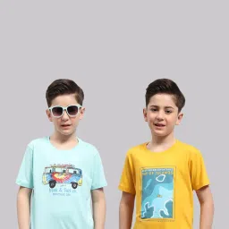 Monte Carlo Kids Aqua Blue & Yellow Printed T-Shirt (Pack Of 2) image 1