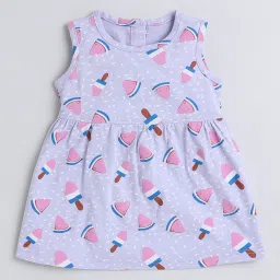 Bumzee Kids Light Purple & Pink Printed Full Sleeves Frock with Shrug image 3