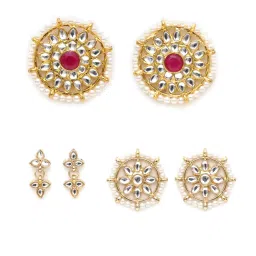 Karatcart Handcrafted Kundan Stud & Drop Earrings - Set of 3 image 3