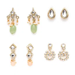 Karatcart Handcrafted Kundan Stud & Drop Earrings - Set of 4 image 3