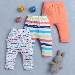 Bumzee Boys Orange & Multi Diaper Pants Leggings Pyjamas Pack Of 3 New Born image 1