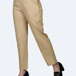 Zink London Beige Regular Fit High Rise Trousers image 3
