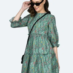 Zink London Green Floral Print Skater Dress image 3