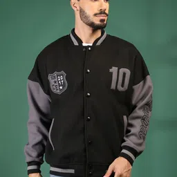 Roadster Men Colourblocked Varsity Jacket with Patchwork-image-42