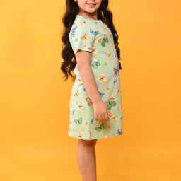 Anthrilo Kids Green Cotton Printed Dress image 3