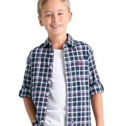 U.S. Polo Assn. Kids Navy & White Checks Full Sleeves Shirt image 1