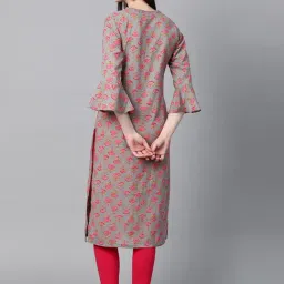 Vaamsi Grey Cotton Printed Straight Kurta image 2