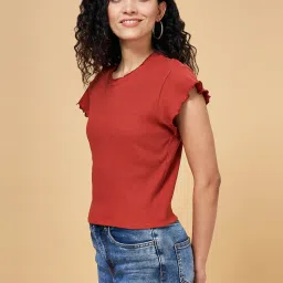 YU by Pantaloons Rust Cotton Slim Fit Top image 3