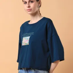 showoffff SHOWOFF Blue Cotton Printed T-Shirt image 3