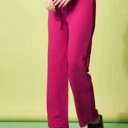 SELVIA Dark Pink Regular Fit Mid Rise Trousers image 3