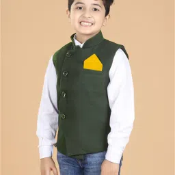 AJ Dezines Kids Green Solid Waistcoat image 1