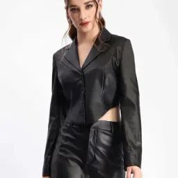 MADAME Black Plain Crop Top-image-32