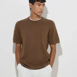 ETA by Westside Brown Ribbed Relaxed-Fit Cotton T-Shirt-picture-26