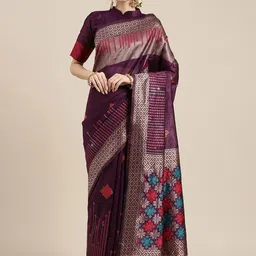 Mitera Floral Zari Silk Blend Banarasi Saree-image-53
