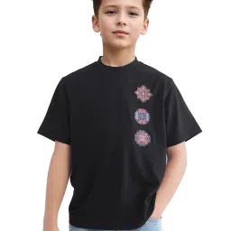 Rare Ones Boys Black Cotton Blend Applique T-Shirt image 1