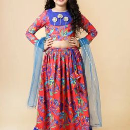 A.T.U.N. Kids Red and Blue Printed Lehenga Choli-picture-12
