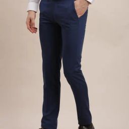 Turtle Dark Blue Ultra Slim Fit Chequered Trousers-picture-28
