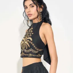 Akkriti By Pantaloons Jet Black Regular Fit Embroidered Top image 3