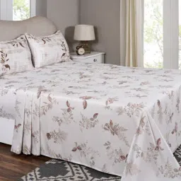 Maspar Edenia Brown Cotton Floral 300 TC Single Flat Bedsheet with 1 Pillow Case-image-45