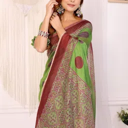 PRISHA FASHION Polka Dot Printed Pure Cotton Banarasi Saree image 2