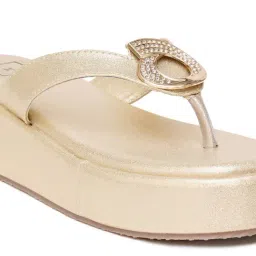 Hvnly by Shoetopia Women's Gold Thong Sandals image 5