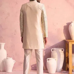 Vastramay Cream Regular Fit Embroidered Sherwani Set image 2
