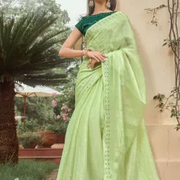 Satrani Green Embellished Saree With Unstitched Blouse-picture-35