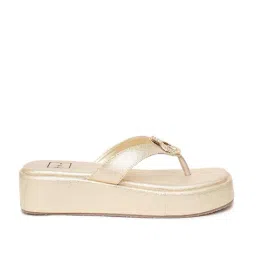 Hvnly by Shoetopia Women's Gold Thong Sandals image 2