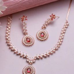 Aatmana Rose Gold-Plated Red & White AD & CZ Studded Handcrafted Necklace Set-picture-44