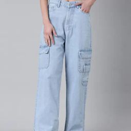 showoffff SHOWOFF Light Blue Denim Relaxed Fit Mid Rise Cargo Jeans-picture-16