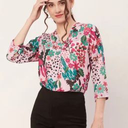 Moomaya Pink Floral Print Shirt-picture-24