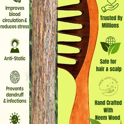 RUFIYS Set Of 2 Rose Wood & Neem Wide Tooth Hair Comb image 4