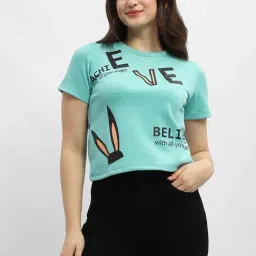 MADAME Mint Green Graphic Print T-Shirt-picture-35