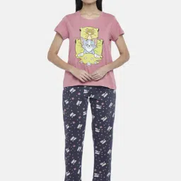 Dreamz by Pantaloons Pink & Grey Cotton Graphic Print T-Shirt Pyjama Set-picture-34
