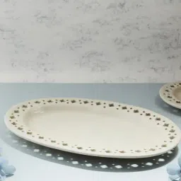 Fabindia Home Aakrarik Cutwork White Ceramic Serving Platters-image-4