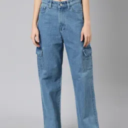 showoffff SHOWOFF Light Blue Denim Relaxed Fit Mid Rise Cargo Jeans-picture-17