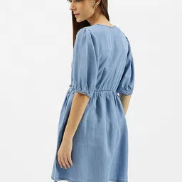 United Colors of Benetton Tie-Up Neck Puff Sleeve Fit & Flare Dress image 5