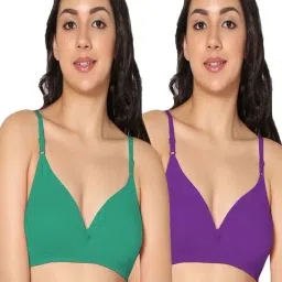 IN CARE Green & Purple Cotton T-Shirt Bras - Pack Of 2-image-75