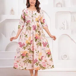 FEMARY Women Maternity Ethnic Motifs Printed Pure Cotton Fit and Flare Midi Dress-picture-42