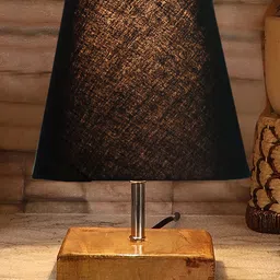 Devansh Cotton Square Natural Wood Table Lamp - Black-picture-16