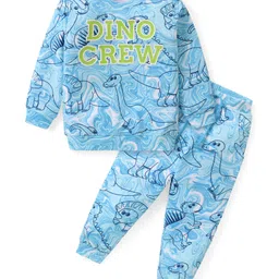 Babyhug Cotton Knit  Full Sleeves T-Shirt & Lounge Pants Set With Dino Print - Blue-picture-20