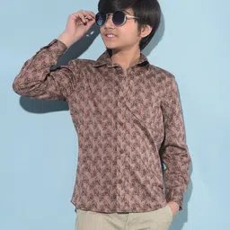 CRIMSOUNE CLUB Full Sleeves Leaves Printed Shirt - Brown-picture-23
