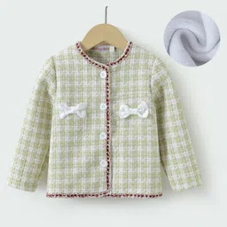 Kookie Kids Full Sleeves Checkered Winter Jacket with Bow Applique - Green-picture-34