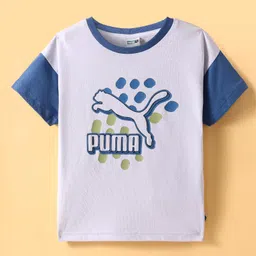 PUMA Cotton Knit Half Drop Shoulder Sleeves T-Shirt with Brand Logo Print - White-picture-31
