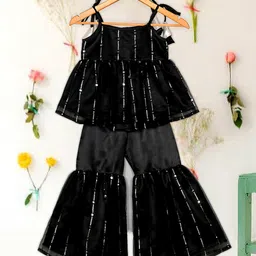 Saka Designs By Sapna Sleeveless Sequins & Mirror Work Detailed Kurta With Coordinating Sharara Set - Black-picture-19