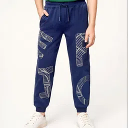 arias by lara dutta Arias 100% Cotton Knit Full Length Lounge Pant With Text Print - Navy Blue-picture-27