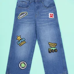 Kiddopanti Denim Woven Super Cool Text & Monster Truck Patch Detailed Straight Fit Jeans - Blue-picture-13