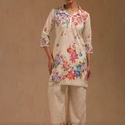 Soch Printed Shirt Collar Pure Cotton Tunic With Trousers-picture-20