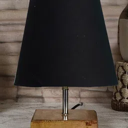 Devansh Cotton Square Natural Wood Table Lamp - Black image 2
